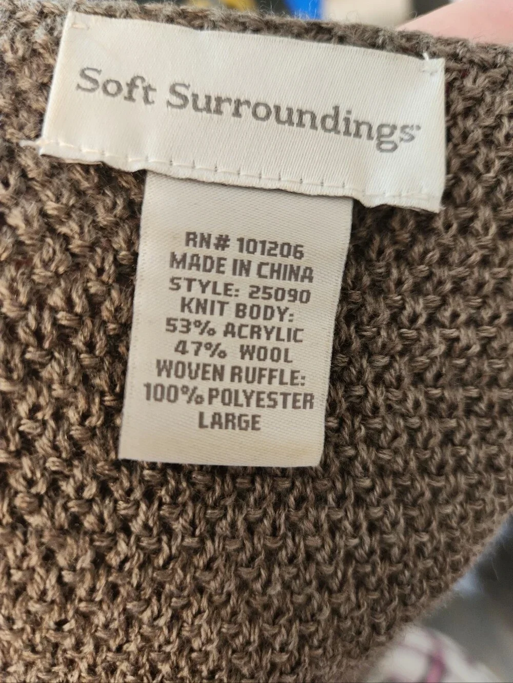 Soft Surroundings Taupe Brown Knit Sweater Ruffle Hem Layered Boho Tunic Large
